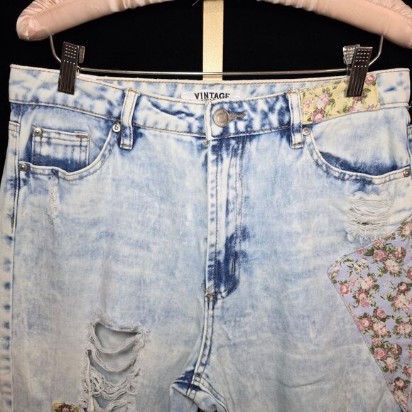 VINTAGE ALMOST FAMOUS Patchwork Acid Wash Distressed Jeans 11 - Picture 2 of 14